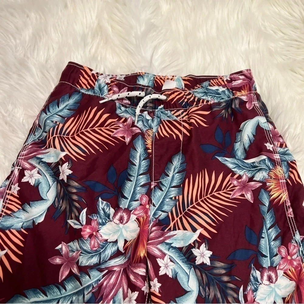 Gap Kids Swim Trunks Ruby Wine Palm Print